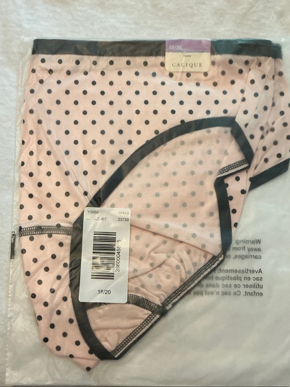 Cacique Pink Polka Dot Bikini Briefs with Black Trim